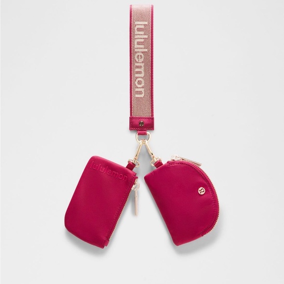 NWT Lululemon Dual Pouch Wristlet Metallic Wordmark Berry Rumble